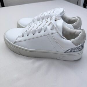 Zara White Vegan Leather Glitter Sparkly Sneakers
